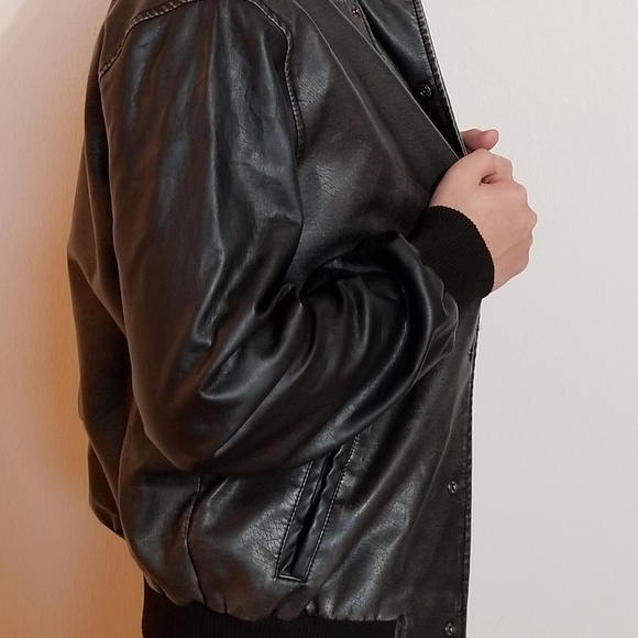 "Distressed" Black Faux Leather Jacket - Picture 7 of 7